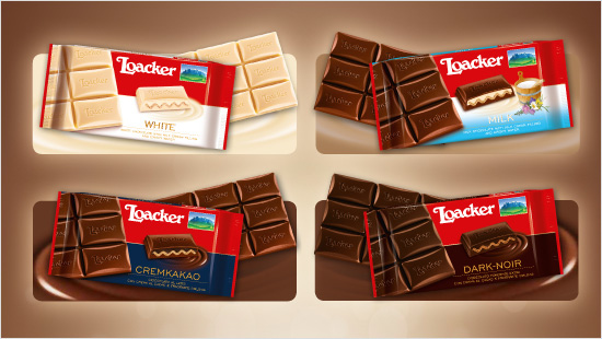 …White, Milk, Cremkakao e Dark-Noir, perfetti per tutti i gusti e per tutti i palati. Inoltre, Il Cioccolato Loacker…