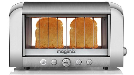 Avec ce grille-pain à parois de verre, tu vois en un clin d’œil si ta tartine est prête ou si elle doit griller un peu plus longtemps. 