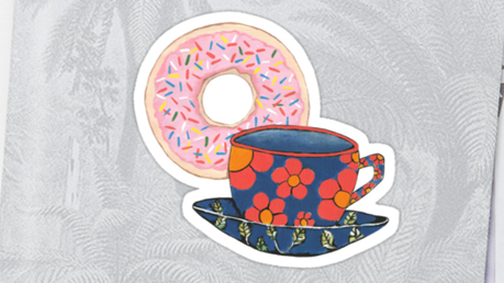 Net zo’n fan van stickers als van donuts? Dan moet je deze donut-stickers echt hebben! Bron: redbubble.com/people/kathlesa/works/23362631-coffee-and-donuts