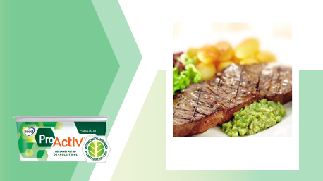 Entrecote met pittige tapenade van groene olijven en Becel ProActiv