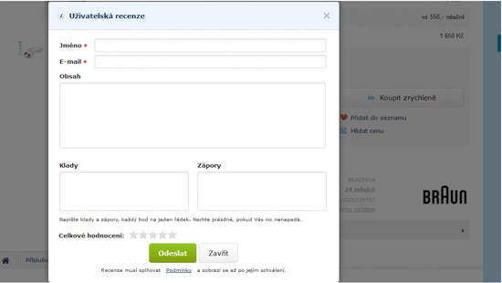 Vypište vaše zkušenosti s produktem a klikněte na "Odeslat" Schválení a zobrazení recenze může trvat i několk dní!
