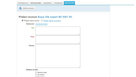 Napište vaše zkušenosti s Braun Silk-expert IPL a klikněte na "Odeslat". Vaše recenze je ihned vidět v hodnocení produktu!