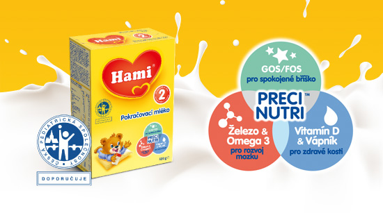 Mléko Hami s Preci Nutri je vyváženým zdrojem živin důležitých pro správný růst a vývoj vašeho děťátka. 