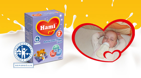 Kojenecké mléko Hami Hajaja Vaše miminko lépe zasytí na noc díky přídavku rýžových a kukuřičných vloček. 