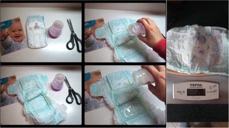 Testování se neobešlo bez absorbčního testu plenky.