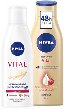 NIVEA VITAL Body Lotion und Verwöhnende Reinigungsmilch