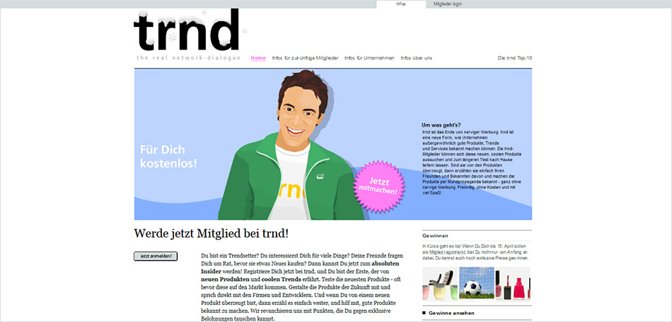 Die trnd-Webseite vor 15 Jahren