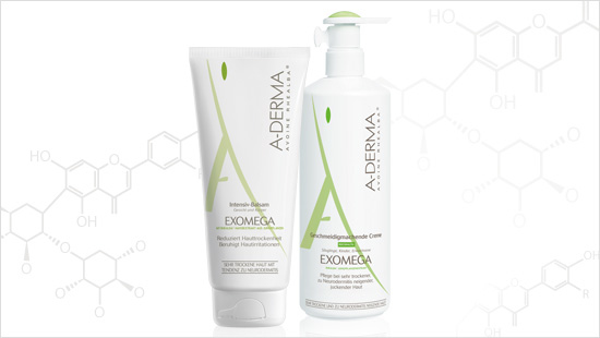 A-DERMA Exomega Creme und Balsam nähren und beruhigen trockene Haut und solche, die zu Neurodermitis neigt. 