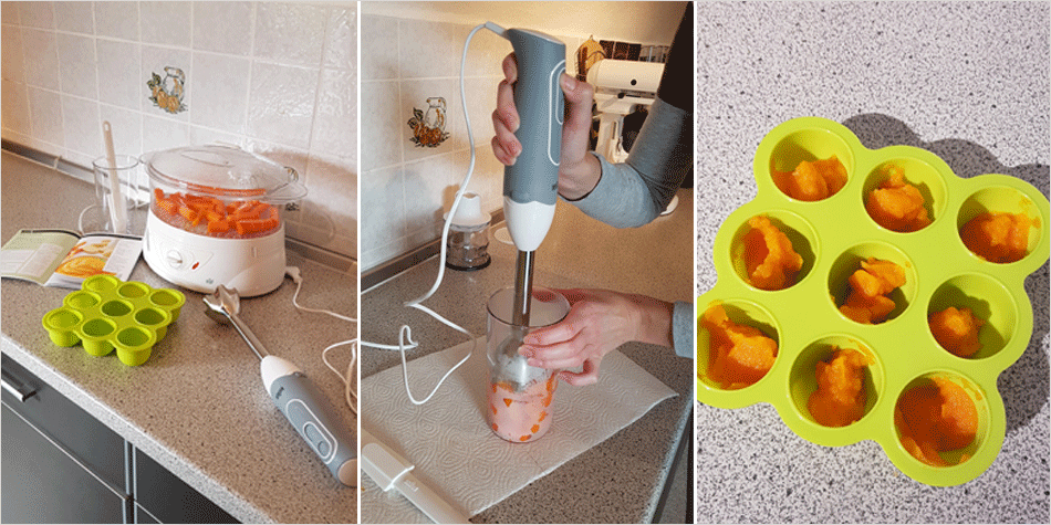 ... gesunde Babynahrung zubereitet und aufbewahrt, ...