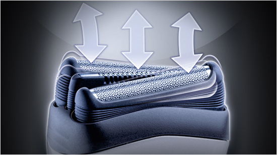 … durch drei voneinander unabhängig bewegliche Scherelemente erreicht. So passt sich der Braun Series 3 jeder Gesichtskontur an. Dank …