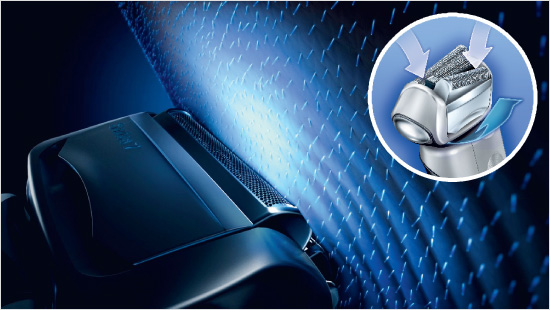 Zwei Technologien ermöglichen seine Präzision: Zum einen gewährleistet der um 40° schwenkbare Scherkopf maximalen Hautkontakt bei größeren Konturen. 