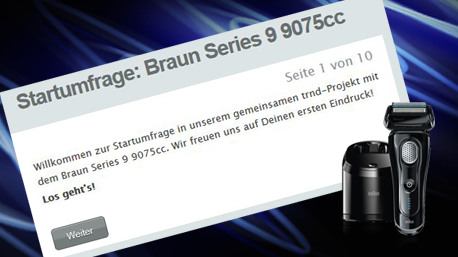 In der Startumfrage geben wir unsere ersten Eindrücke vom Braun Series 9 9075cc an Braun weiter.