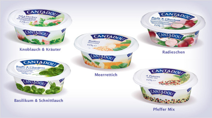 Der Cantadou Frischkäse in sechs Sorten.