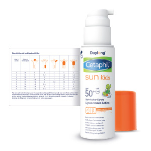 Die Cetaphil<small><sup>®</sup></small> Sun Daylong™ Kids Liposomale Lotion SPF 50+ wurde speziell für die besonderen Ansprüche empfindlicher Baby- und Kinderhaut entwickelt und schützt sie sicher und zuverlässig.