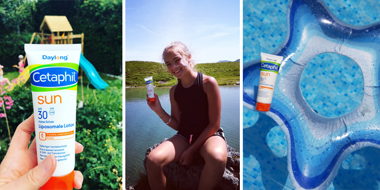 Auf ins Blaue mit Cetaphil® Sun Daylong™ Liposomale Lotion SPF 30: Ausprobieren und Weiterempfehlen macht an der frischen Luft besonderen Spaß.