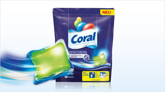 Mit den Optimal Color Caps bringt Coral ein Waschmittel für bunte Kleidung in vordosierten Kapseln auf den Markt.