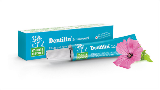 Dentilin<sup>&reg;</sup> Zahnungsgel von mama natura<sup>&reg;</sup> beruhigt und pflegt das Zahnfleisch von Kindern und Babys beim Durchtritt der ersten Zähnchen.