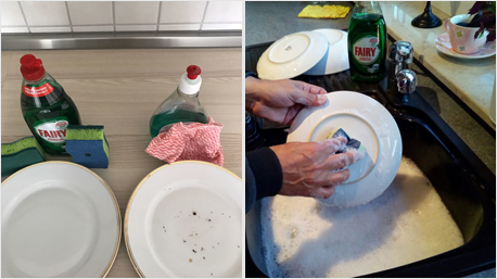 Wir machen den Spültest mit Fairy Ultra Plus.