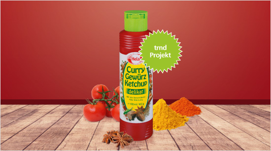  Der Klassiker in der roten Flasche mit grünem Deckel: Der Hela Curry Gewürz Ketchup delikat …