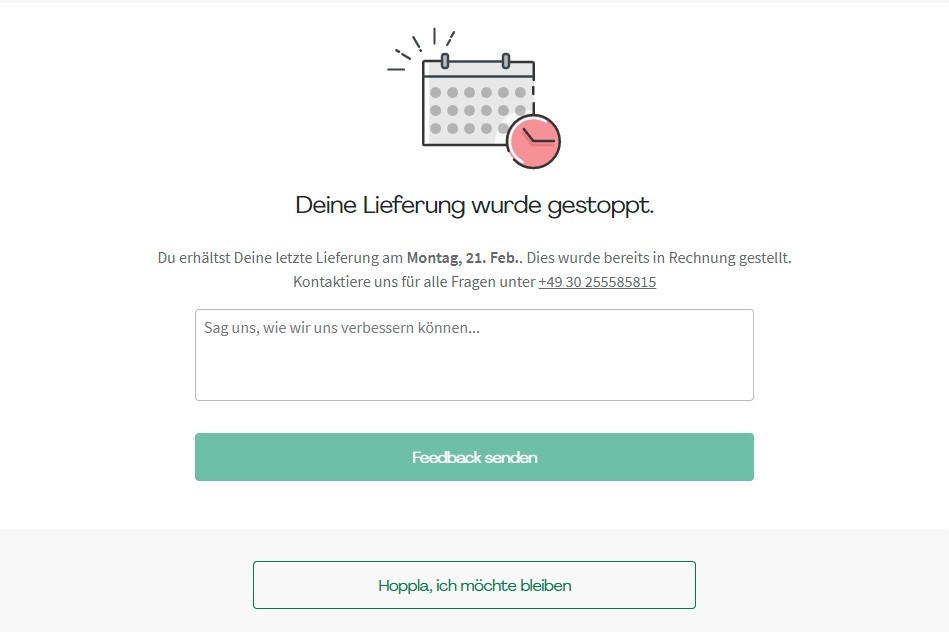 Lieferung gestoppt