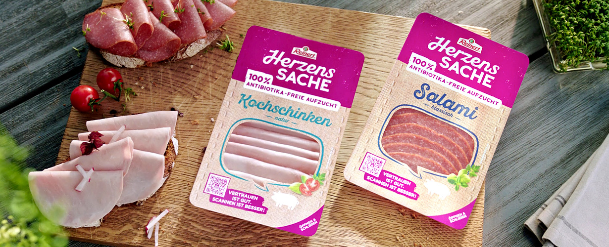 Für alle HerzensSACHE Produkte verwendet Reinert ausschließlich Schweinefleisch von Tieren, die von Geburt an zu 100 % antibiotikafrei aufgezogen werden.