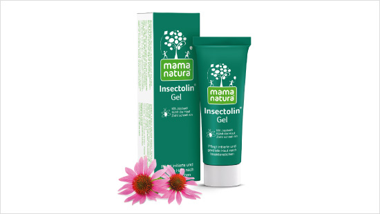 Das Insectolin Gel von mama natura pflegt, kühlt und beruhigt die Haut nach Insektenstichen rasch und auf natürliche Weise.