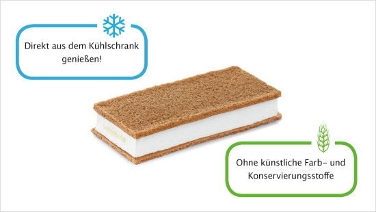 Joghurt-Schnitte kommt ohne künstliche Farb- und Konservierungsstoffe aus und wird direkt aus dem Kühlschrank genossen.