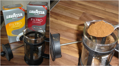 trnd-Partnerin pegchen freut sich auf den Kaffeegenuss aus der Pressstempel-Kanne. Ein paar Löffel des Tradizionale in die Kanne, ...