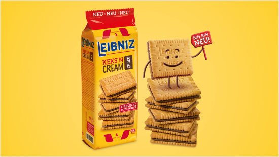 Die neuen Keks‘n Cream sind Doppel-Kekse bestehend aus zwei Original Leibniz Butterkeksen und einer leckeren Schokocreme. Natürlich echt, mit 52 Zähnen - mal zwei.