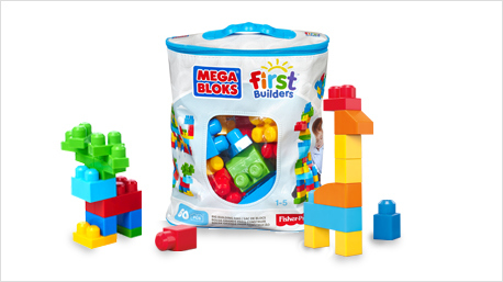 Die 60 Bausteine, in leuchtenden Primärfarben, ermutigen perfekt zum Erkunden und Spielen. 