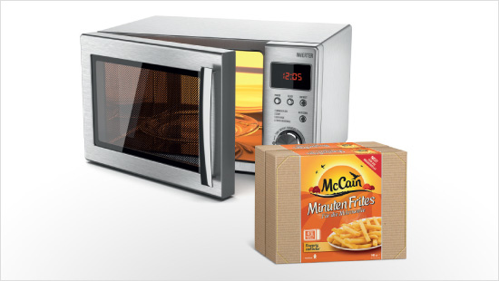 Die für die Mikrowelle entwickelte Packung mit zwei Boxen à 140 Gramm ermöglicht eine besonders einfache Portionierung: eine Box ergibt eine Portion.