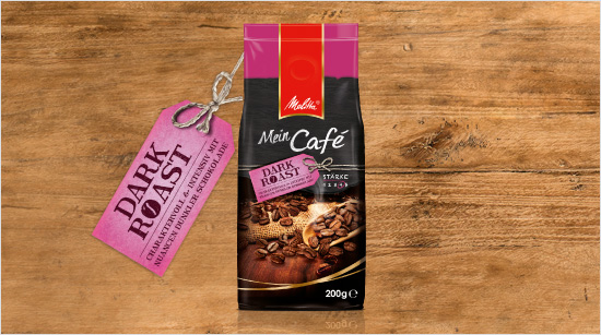  Kräftig geröstete Kaffeebohnen machen Mein Café Dark Roast intensiv im Geschmack mit Nuancen dunkler Schokolade.