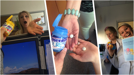 Wir machen Mentos Kaugummi bekannt.