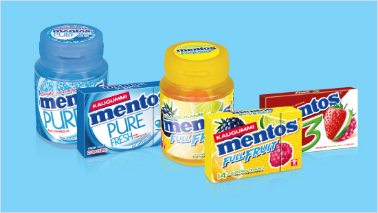 Ob fruchtig, mit Minze, als runde Dragees oder in Streifen – Mentos Kaugummi schmeckt besonders frisch.