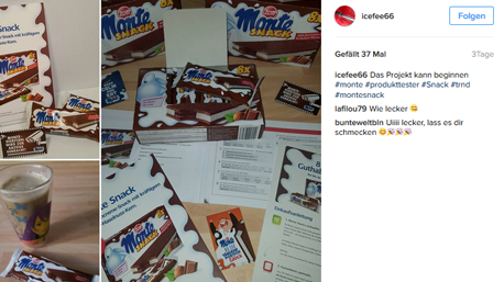 In sozialen Netzwerken wie z.B. Instagram teilen wir unsere Erfahrungen mit dem Monte Snack...