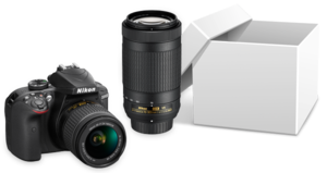 1x Nikon D3400 Kit inklusive 18-55 mm Objektiv und 70-300 mm Teleobjektiv