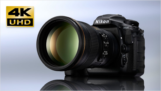 Als erste Nikon-DSLR mit DX-Sensor bietet die D500 die Aufnahme hochauflösender Videos in 4K/UHD und 4K/UHD Zeitrafferfilmen direkt in der Kamera.