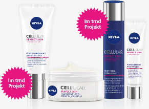Die NIVEA Cellular Perfect Skin Serie.  Für die neue NIVEA Cellular Perfect Skin Gesichtspflege-Serie hat die NIVEA Forschung eine effektive Kombination von leichten Formeln und wirksamen Inhaltsstoffen entwickelt, die sichtbar Zeichen der Hautalterung mi