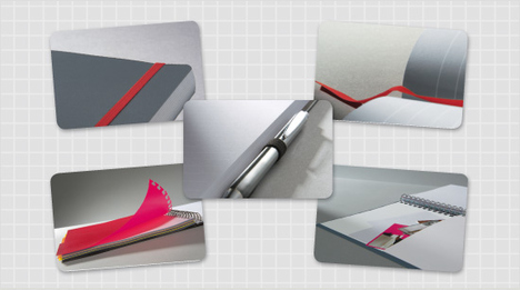  Die Notizbücher bieten Extras wie Verschlussband, Stifthalter, Einmerkband, versetzbares Register, Inhaltsübersicht, Innen- bzw. Dokumententasche.