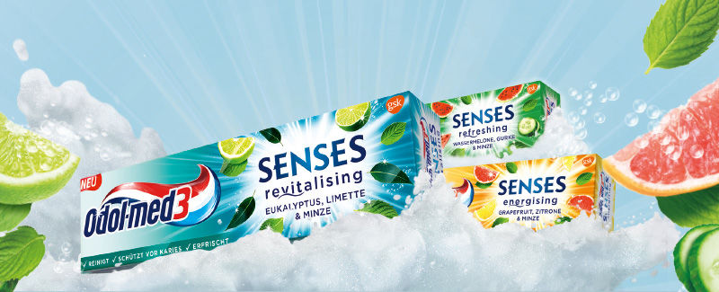 Odol-med3 Senses in drei abwechslungsreichen Geschmacksrichtungen