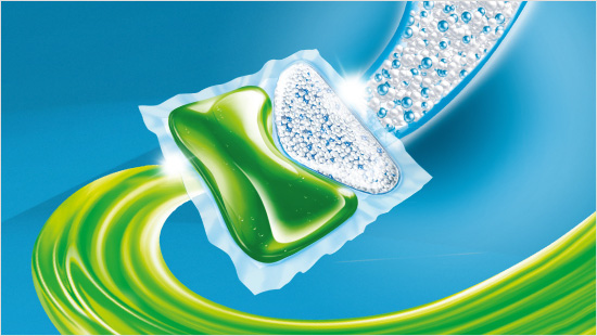 Eine Kammer der Persil Power-Mix Caps enthält ein besonders wirksames Kraft-Pulver und die andere Kammer ein konzentriertes Waschmittel-Gel.