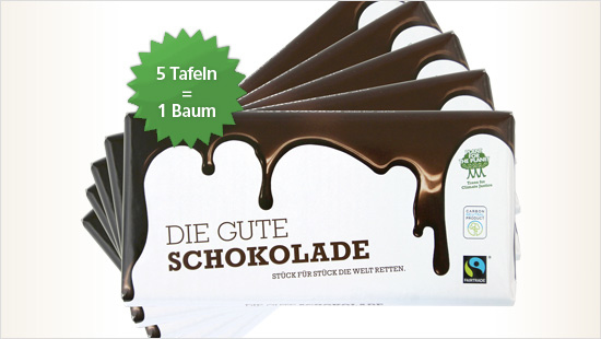 Zum Erfolg von Plant-for-the-Planet trägt auch „Die Gute Schokolade“ bei. Denn für 5 verkaufte Tafeln kann bereits 1 neuer Baum gepflanzt werden. 