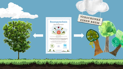 Wer einen Baumgutschein geschenkt bekommt, kann sich mit einem Baum im virtuellen Wald von Plant-for-the-Planet verewigen. In der realen Welt wird pro Euro ein Baum gepflanzt