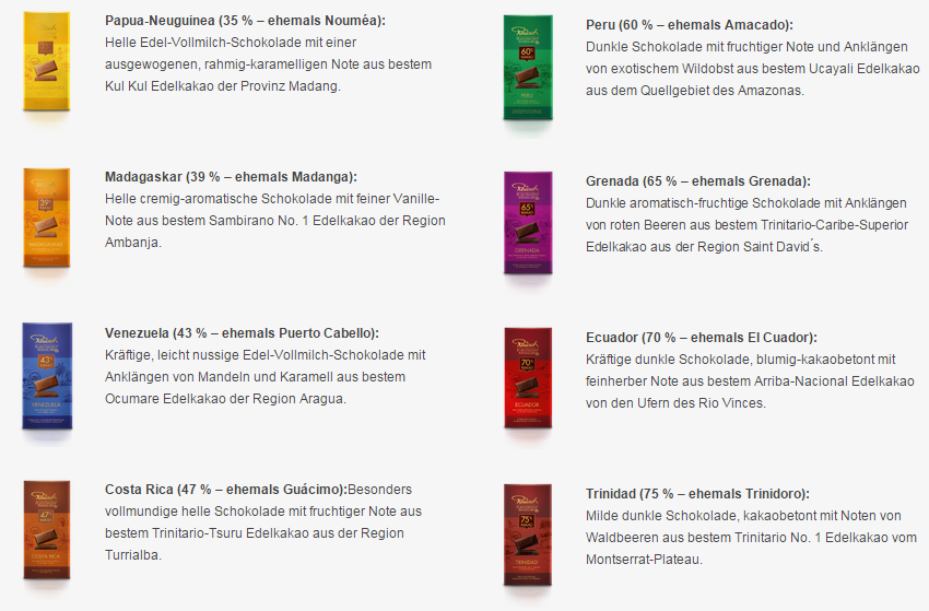 Rausch - die acht Sorten Rausch Plantagen-Schokolade