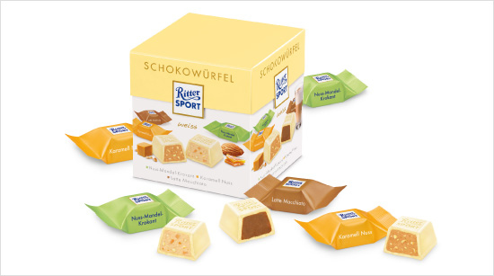 So machen die Schokowürfel jetzt auch Fans weißer Schokolade Spaß beim Naschen. Mit den drei leckeren Sorten ist für jeden Genießer und jede Gelegenheit was dabei.