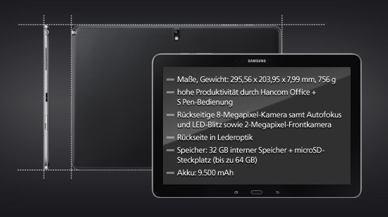 … weitere wichtige Eckdaten des Samsung GALAXY NotePRO 12.2 im Überblick.