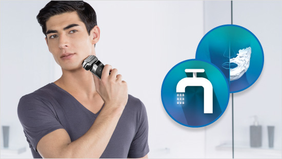 Alle Series 9 Modelle lassen sich als Wet&Dry Modelle mit Rasierschaum oder Gel auch unter der Dusche benutzen und komfortabel unter fließendem Wasser reinigen.