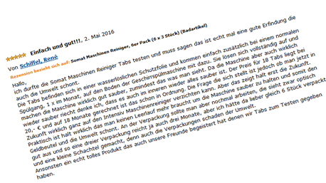 ...oder aber auch auf Produktbewertungsplattformen wie Amazon - es gibt viele Möglichkeiten, den Somat Maschinen-Reiniger online vorzustellen!