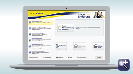 Das Start-Center der SteuerSparErklärung 2014.