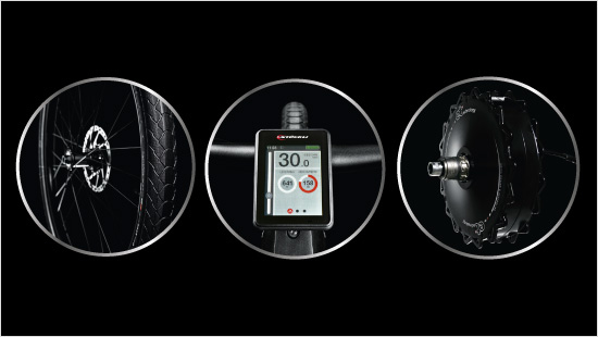 Ein in der Schweiz entwickelter Elektromotor mit wegweisender Sensorik, 29 Zoll Leichtmetallfelgen, speziell entwickelte Onza Ballonreifen, volle Smartphone Konnektivität und vieles mehr …